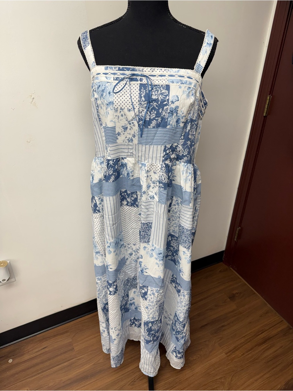 NWT Abercrombie & Fitch Blue and White Patchwork Maxi Dress Size XL